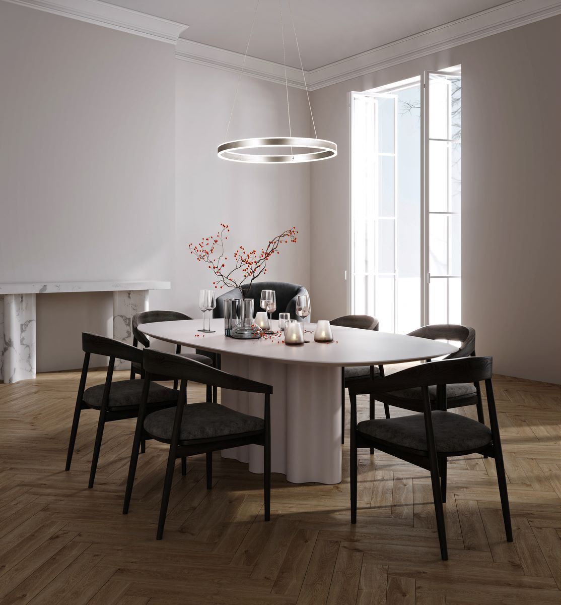 Hanglamp 60 54w 8500lm CCT Dim Nikkelmat