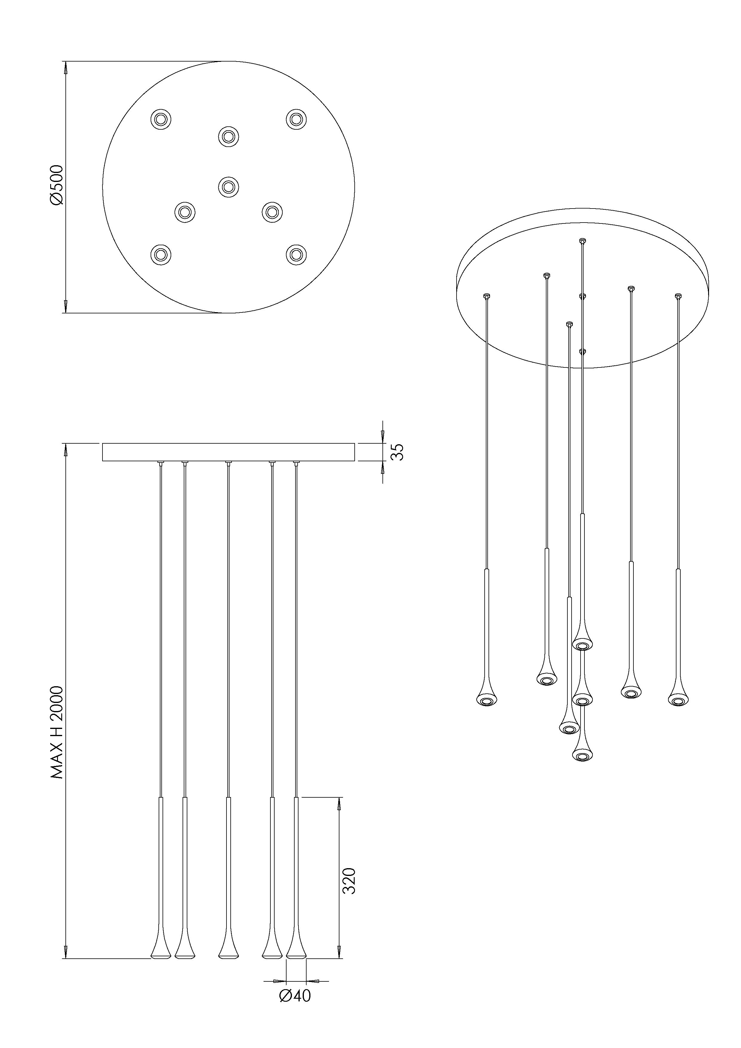 Pendel 8x5w 3540lm 3000k zwart