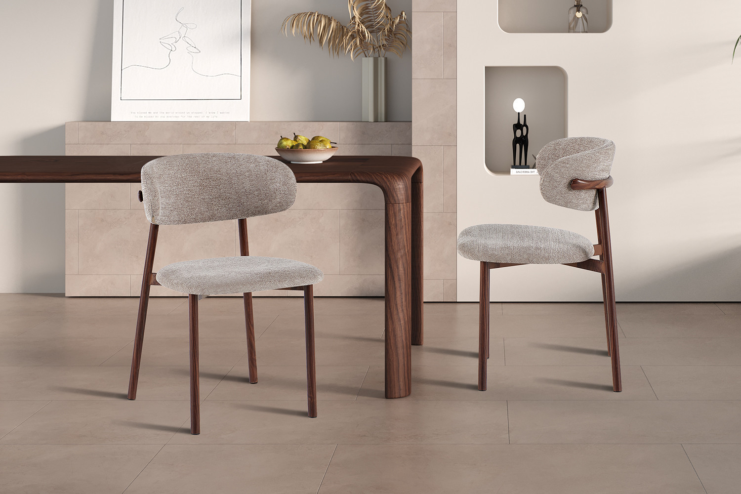 Stoel Bahia walnoot stof zand