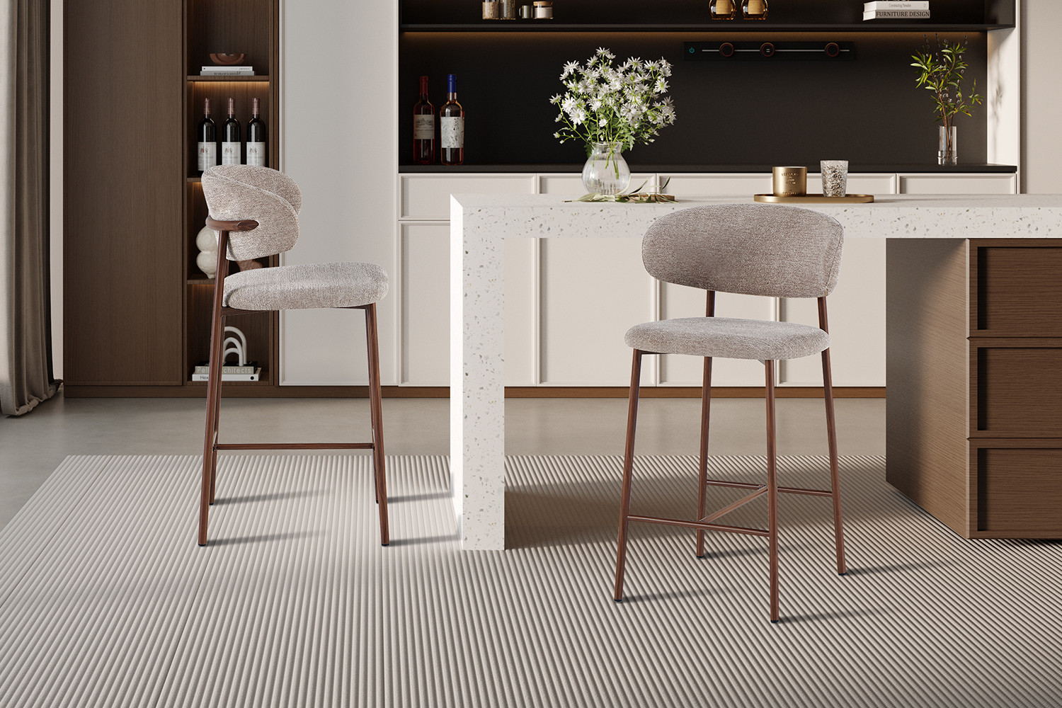 Counterstoel Bahia walnoot stof zand