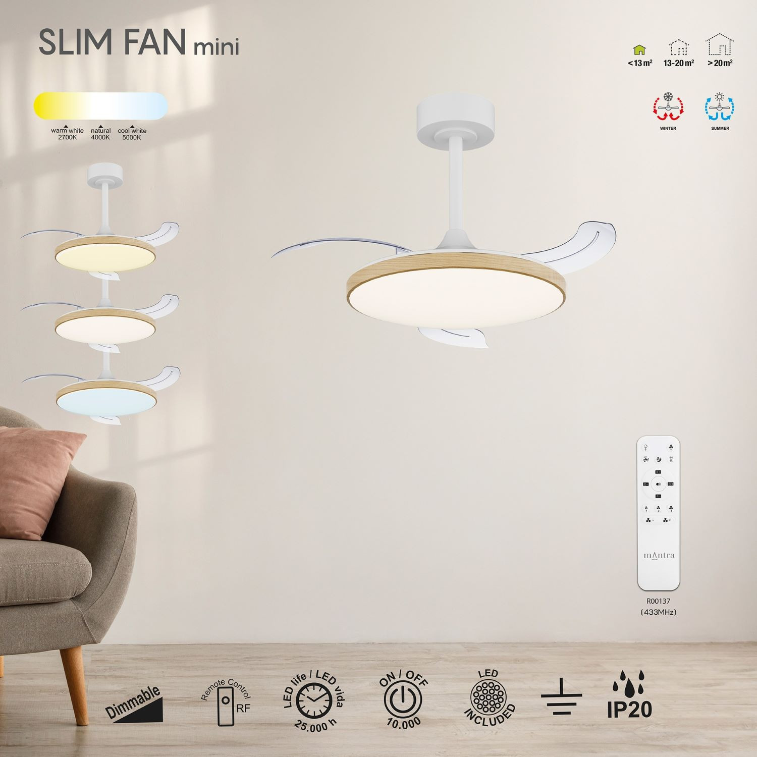 Plafondventilator 45w 5000lm CCT houtlook