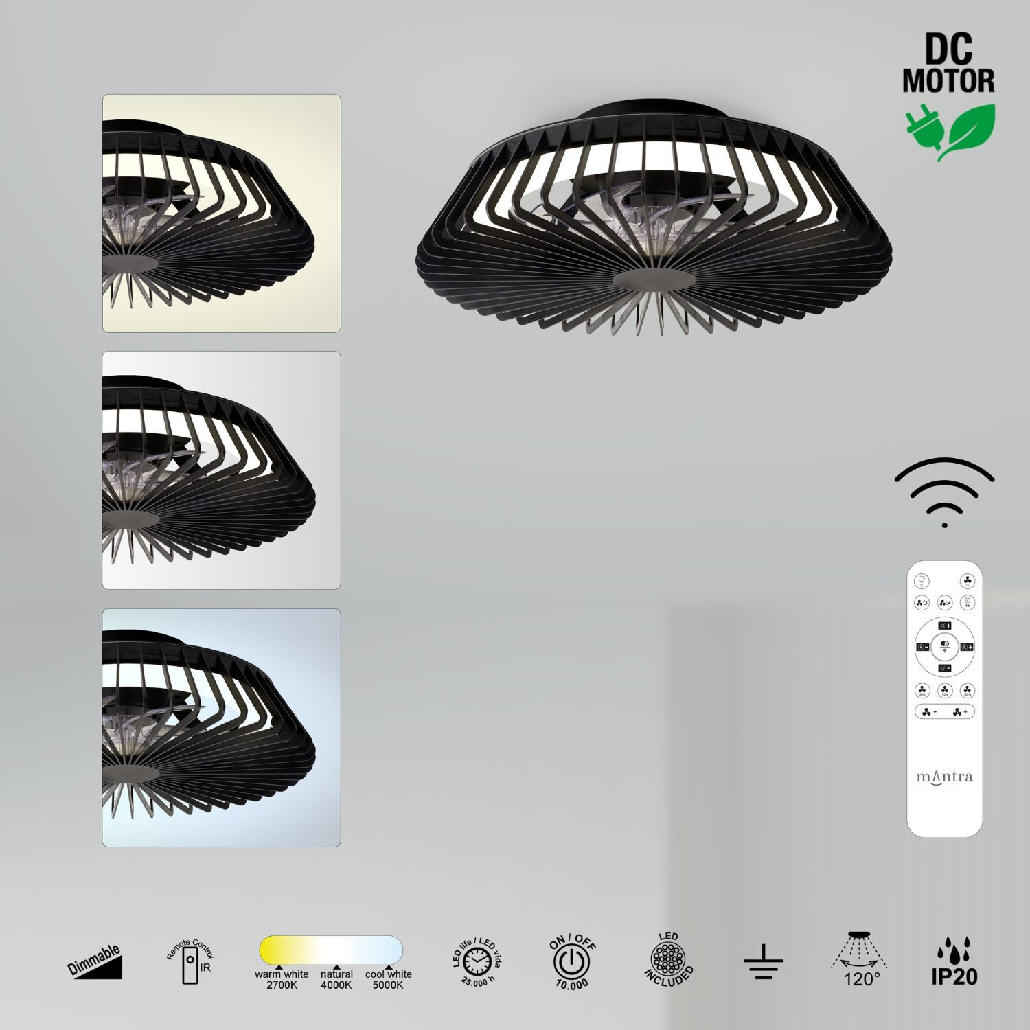 Plafondventilator CCT RemCon zwart