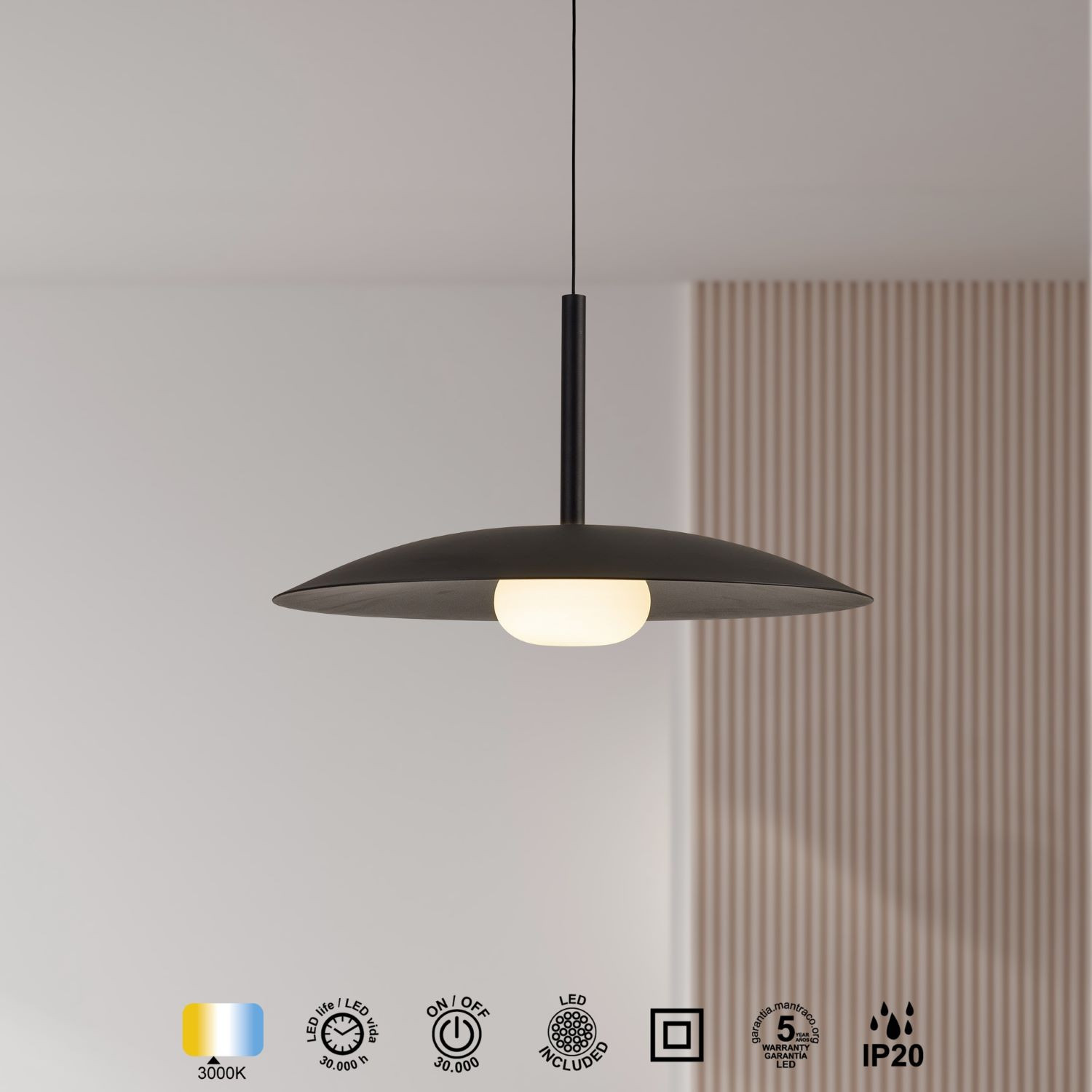 Pendel 12w 1550lm Warm Zwart