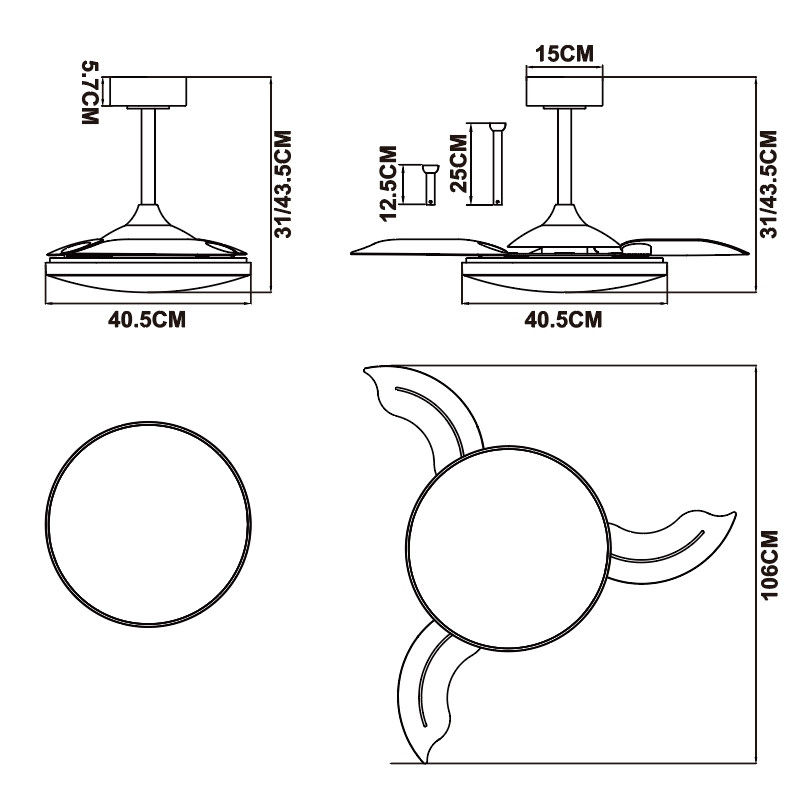 Plafondventilator 45w 5000lm CCT houtlook